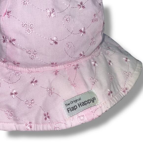 The Original Flap Happy Hat Ties Sz Medium 6-12 Months Pink Eyelet UPF50 Gift - Picture 6 of 14